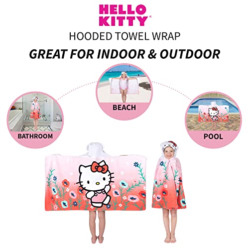 Hello Kitty Bath/Pool/Beach Soft Cotton Terry Hooded Towel Wrap, 24 in x 50 in, By Franco Kids