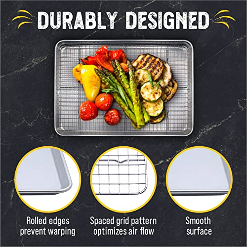 Checkered Chef Baking Sheets for Oven - Half Sheet Pan with Stainless Steel Wire Rack Set 2-Pack - Easy Clean Cookie Sheets, Aluminum Bakeware