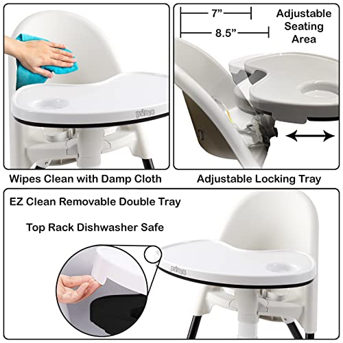 Primo Cozy Tot Deluxe Convertible Folding High Chair & Toddler Chair - Portable Foldable Baby Chair/ Toddlers Highchair - Travel Friendly, Removable EZ Clean Tray, Black/White, 22"x21"x33.5"