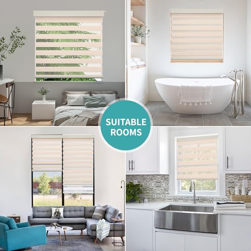 Amazon Joydeco No Drill Zebra Blinds for Windows, Cordless Dual-Layer Privacy Zebra Shades for Indoor Windows, Easy to Install, Light Filtering Sheer Blinds for Home (Light Beige,22 "W x 75 "H)