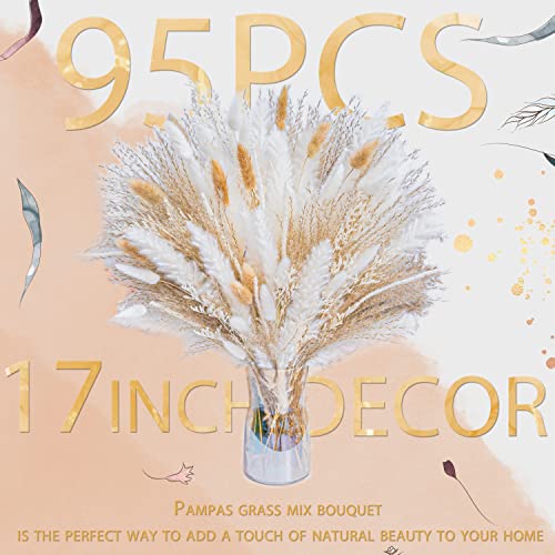 95 PCS Natural Pampas Grass Decor Bouquet | Boho Dried Floral Arrangement Centerpiece Table Decor Wedding Decor Rustic Decor (95PCS)