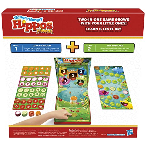 Hasbro Gaming Hungry Hungry Hippos Junior Board Game, Preschool Games Ages 3+, Kids Board Games for 2-4 Players, Kids Games, Counting & Number Game