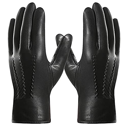 Harssidanzar Leather Gloves for Men,Winter Sheepskin Driving Riding Gloves Cashmere Lined