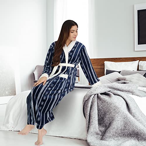 NY Threads Women Fleece Shawl Collar Bathrobe - Plush Long Robe