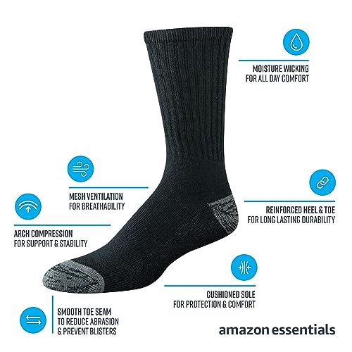 Amazon Essentials Men's Cotton Cushioned Performance Work Crew Sock, 4 Pairs