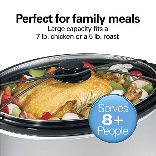 Hamilton Beach 7-Quart Portable Slow Cooker Serves 8+, Dishwasher Safe Crock, Lid Latch Strap for Travel, Brushed Silver