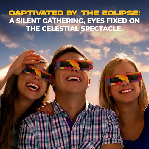 Solar Eclipse Glasses AAS Approved 2024, (10 Pack) CE and ISO Certified Eclipse Observation Glasses, Safe Shades for Direct Sun Viewing, Bonus Smartphone Photo Filter Lens, Colorful Waves Design