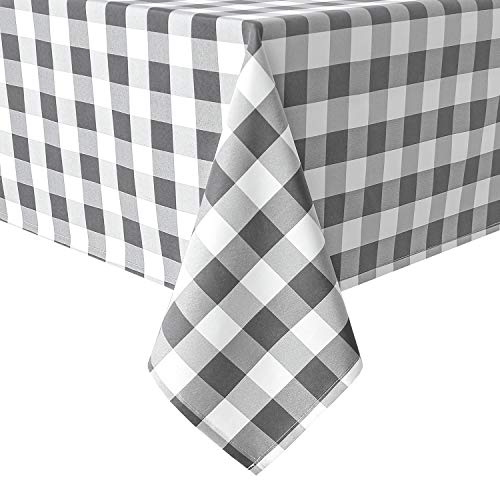 Hiasan Checkered Tablecloth Rectangle - Stain Resistant, Waterproof and Washable Table Cloth Gingham for Outdoor Picnic, Holiday Dinner, 60 x 102 Inch, Grey and White