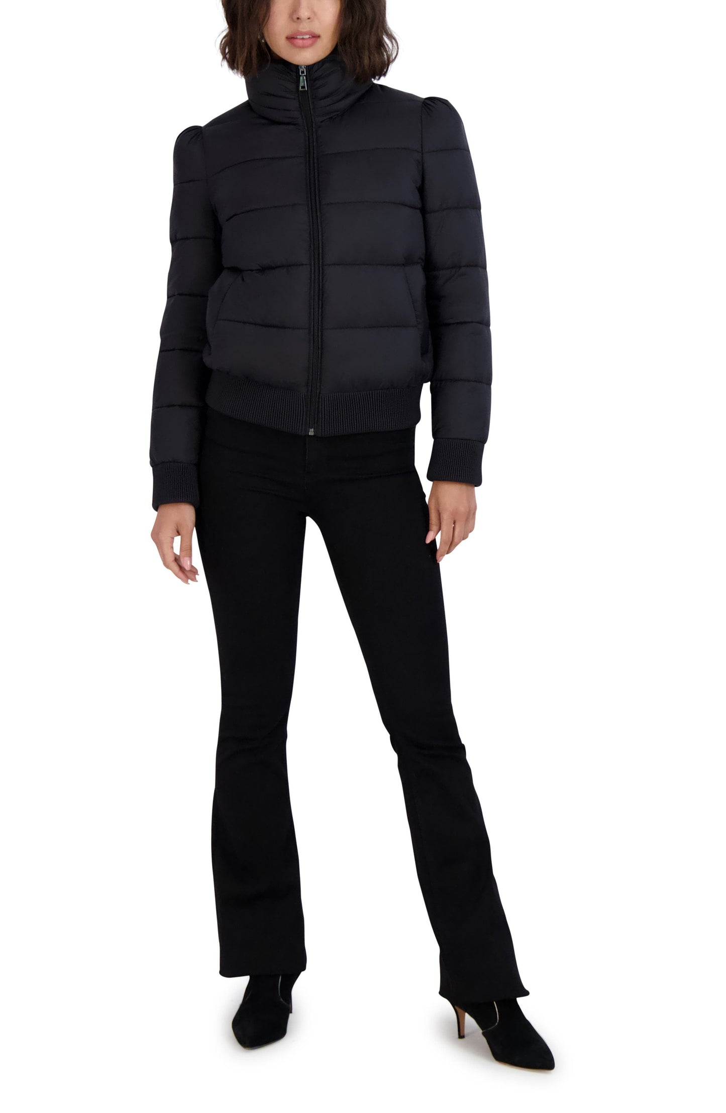 Tahari Cole Hooded Puffer Jacket, Alternate, color, BLACK