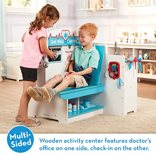 Melissa & Doug Wooden Get Well Doctor Activity Center - Waiting Room, Exam Room, Check-In Area - Toddler Playset, Doctors Office Pretend Play Set For Kids Ages 3+