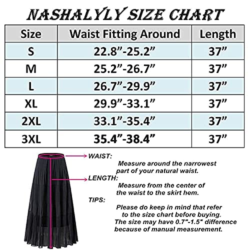 NASHALYLY Women's Chiffon Elastic High Waist Pleated A-Line Flared Maxi Skirts