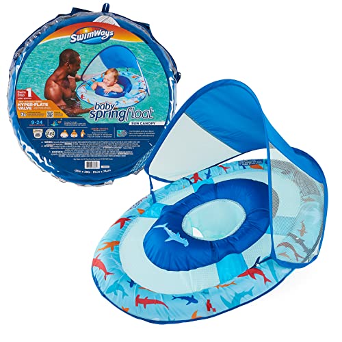 Swimways Sun Canopy Inflatable Baby Spring Float for Kids 9-24 Months, Shark Design