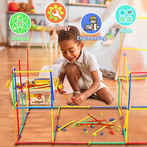 Straw Constructor Toys STEM Building Toys 800Pcs Toys for 3+ Year Interlocking Plastic Toys Engineering Toys Thin Tube Blocks Toy Educational Toy Kit for Indoor&Outdoor Kids Toys Boys and Girls Gift