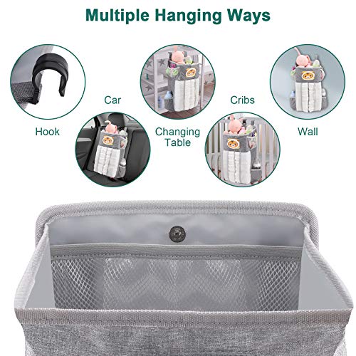 Accmor Hanging Baby Diaper Caddy Organizer with Paper Pocket, Diaper Stacker, Baby Crib Hanging Classified Storage Bag Organizer for Changing Table, Crib, Playard or Wall & Nursery Organization, Grey