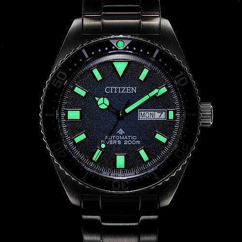 Citizen Men's Promaster Dive Automatic 3 Hand Silver Stainless Steel Watch with Blue Gradient Dial, ISO Certified (Model: NY0129-58L)