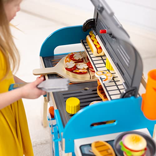 Melissa & Doug Wooden Deluxe Barbecue Grill, Smoker and Pizza Oven Play Food Toy for Pretend Play Cooking for Kids