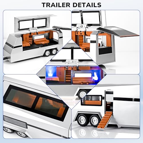 Amazon Truck and Trailer Toys for Boys 1/32 Diecast Truck and Trailer Model Kit,Toy Truck and Trailer Set with Sound and Light,Pull Back Toy Truck with Trailer,Toy Trucks for Boys Age 4-7（Silver）