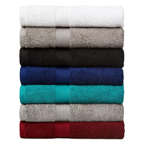 Amazon Amazon Basics Soft Bath Towels set , Absorbent Fade Resistant 100% Cotton washcloths 6 Pieces (12" x 12"), Perfect face towels, fingertip towels, Crimson