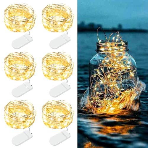 Amazon 6 Pack Fairy Lights Battery Operated - 7ft 20 LED Twinkle Lights Copper Wire Mini String Lights Firefly Lights for Mason Jars DIY Crafts Christmas Wedding Party Centerpiece Table Decor, Warm White