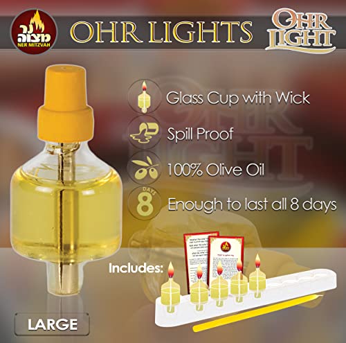 Pre Filled Hanukkah Menorah Oil Cups - Olive Oil Menorah Cups with Wick Ready to Use - 44 Pk Ohr Lights - Large Burns Approx 3 Hours