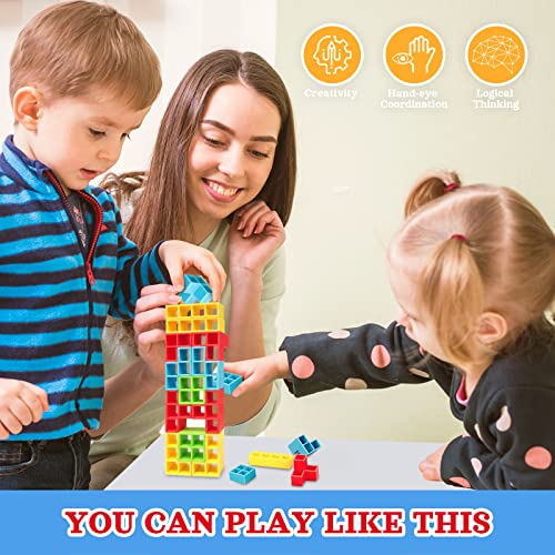 iYuePeng 32 Pcs Tetra Tower Games Balance Stacking Team Building Blocks Board Game for Kids & Adult, Drop The Pile of STEM Toys 2 Players, Family, Parties, Travel