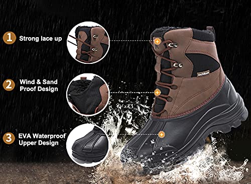 UPSOLO Mens Duck Boots Winter Snow Boot Waterproof Insulated Anti-Slip Fully Fur Lined Casual Lightweight