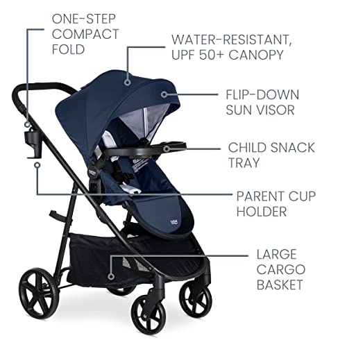 Britax Willow Brook Baby Travel System, Infant Car Seat and Stroller Combo with Aspen Base, ClickTight Technology, RightSize System and 4 Ways to Stroll, Navy Glacier