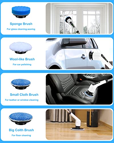 Leebein Electric Spin Scrubber, Cordless Cleaning Brush with 8 Replaceable Brush Heads, Tub and Floor Tile 360 Power Scrubber Dual Speed with Adjustable & Detachable Handle for Bathroom Kitchen Car