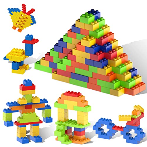 PicassoTiles 200 Piece Large Construction Brick Building Blocks STEM Bricks Toy Set Creative Learning Early Education Playset 5 Colors 4 Unique Shapes Mix & Match Toys for Kids Boys Girls Child Age 3+