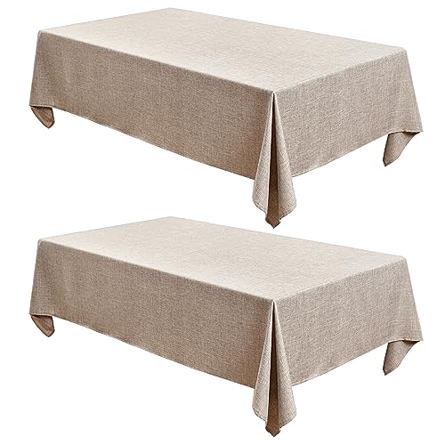 Fitable Faux Linen Tablecloths Rectangle 60 x 144 Inch - 2 Pack Neutral Table Clothes for 10 Foot Tables, Nature Faux Burlap Kitchen Table Covers for Dining, Party, Farmhouse, Banquet, Buffet