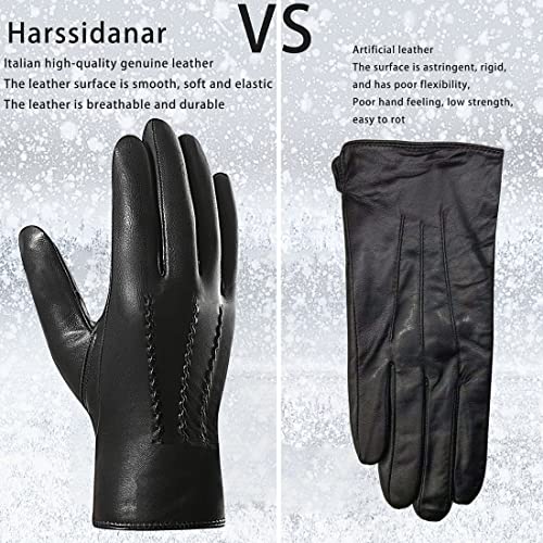 Harssidanzar Leather Gloves for Men,Winter Sheepskin Driving Riding Gloves Cashmere Lined