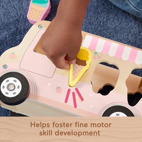 Amazon Fisher-Price Wood Toddler Toy Ice Cream Truck Shape Sorter Set, 9 Wooden Pieces for Developmental Play Kids Ages 18+ Months (Amazon Exclusive)