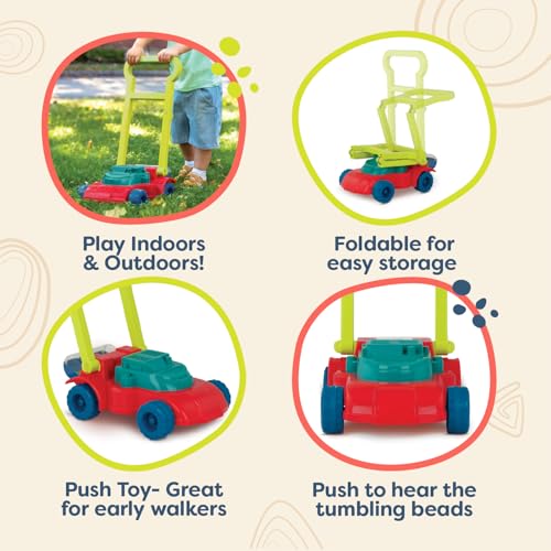 Amazon B. toys – Toy Lawn Mower – Bead Tumbler – Classic Push Toy for Kids, Toddlers – Easy Folding Storage - Indoor Outdoor Push Gardening Summer Toy– 3 Years + – Mini Mower