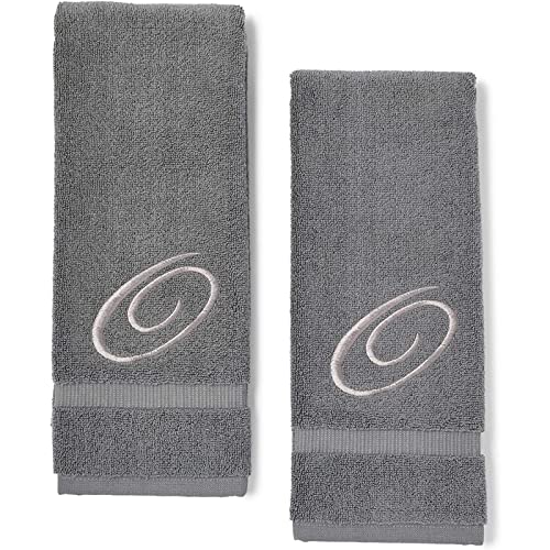 Juvale 2 Pack Letter O Monogrammed Hand Towels, Gray Cotton Hand Towels with Silver Embroidered Initial O for Wedding Gift, Bridal Shower, Baby Shower, Anniversary (16 x 30 Inches)