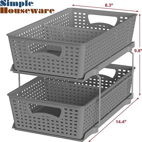 SimpleHouseware 2 Tier Bathroom Organizer Tray Pull-Out Sliding Drawer/Under-Sink Storage, Grey