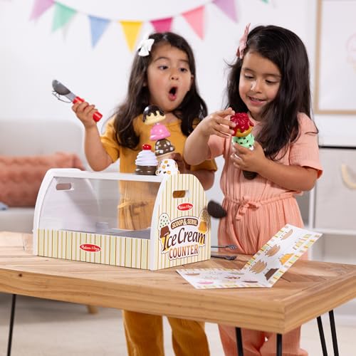 Amazon Melissa & Doug Wooden Scoop & Serve Ice Cream Counter, Pretend Play Store, 28 Toy Food & Play Kitchen Accessories, Preschool Toys for Girls & Boys 3+