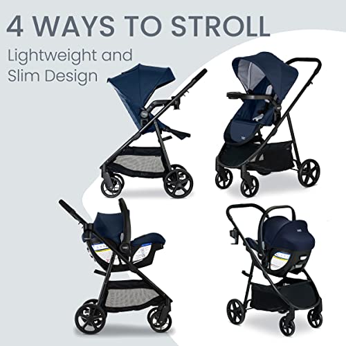 Britax Willow Brook Baby Travel System, Infant Car Seat and Stroller Combo with Aspen Base, ClickTight Technology, RightSize System and 4 Ways to Stroll, Navy Glacier