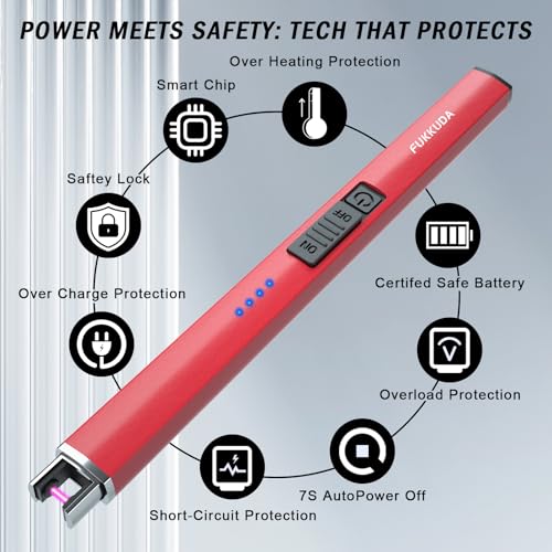 Amazon Electric Candle Lighter Rechargeable Lighters Stocking Stuffers for Women Plasma Arc Lighters Windproof & Flameless with USB Rechargeable Battery Double Safety Switch (Ruby Red)
