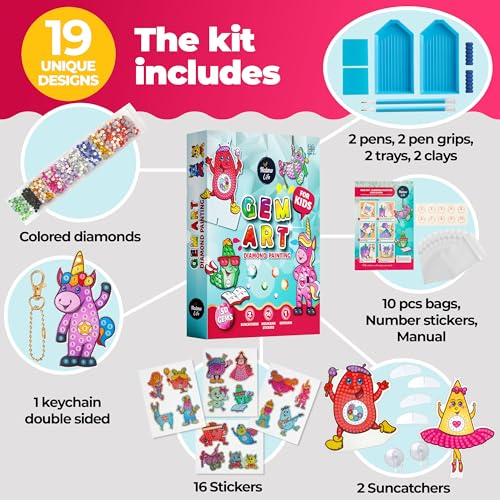 Amazon Halmolife Diamond Art Kit for Kids - Gem Painting Arts & Crafts Kits for Ages 6-12, Gifts for 6, 7, 8, 9, 10, 12 Year Old Boy & Girl - Girls Birthday Toys Gift Ideas - Craft Activities Age 6+