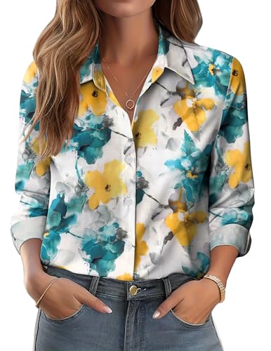 Amazon Zeagoo Button Down Shirts for Women Dressy Floral Printed Long Sleeve Blouse Business Casual Work Tops