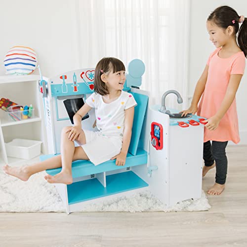 Melissa & Doug Wooden Get Well Doctor Activity Center - Waiting Room, Exam Room, Check-In Area - Toddler Playset, Doctors Office Pretend Play Set For Kids Ages 3+