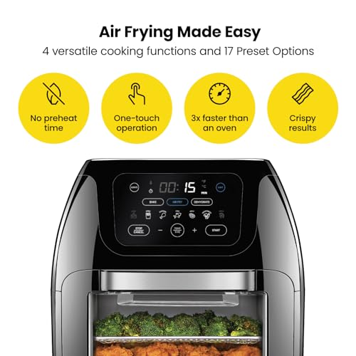 CHEFMAN Multifunctional Digital Air Fryer+ Rotisserie, Dehydrator, Convection Oven, 17 Touch Screen Presets Fry, Roast, Dehydrate, Bake, XL 10L Family Size, Auto Shutoff, Large Easy-View Window, Black