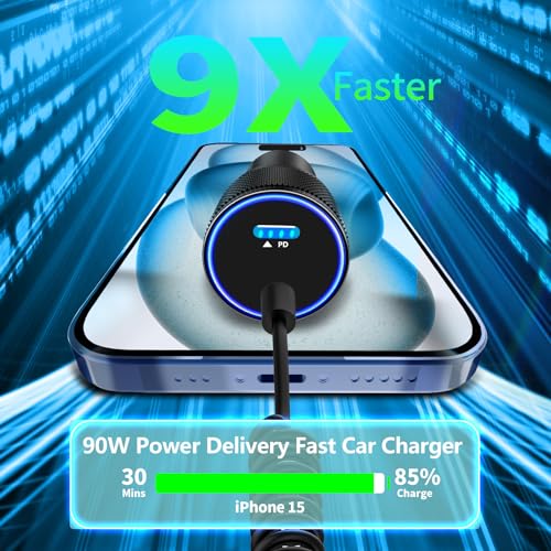 Amazon [Apple MFi Certified] iPhone 16 Fast Car Charger, Linocell 90W PD Car Power Cigarette Lighter USB-C Car Carplay Charger + 6FT Coiled Type-C Cable for iPhone 16/16 Pro/16 Plus/16 Pro Max/15/15 Pro/iPad