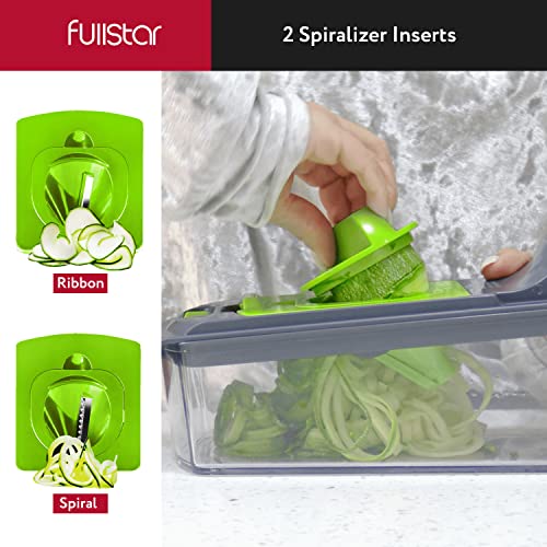 Fullstar 9-in-1 Deluxe Vegetable Chopper Vegetable Cutter - Spiralizer Vegetable Slicer Dicer - Onion Chopper Food Veggie Chopper - Juicer Peeler Egg Slicer & Separator - Kitchen Gadgets Gray/Green