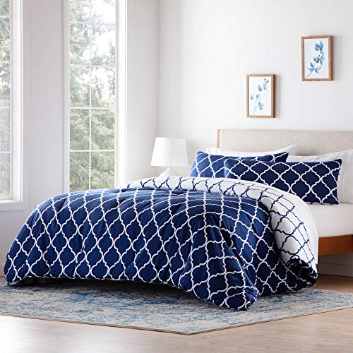 LINENSPA All Season Hypoallergenic Down Alternative Microfiber Comforter, Oversized King, Blue/White