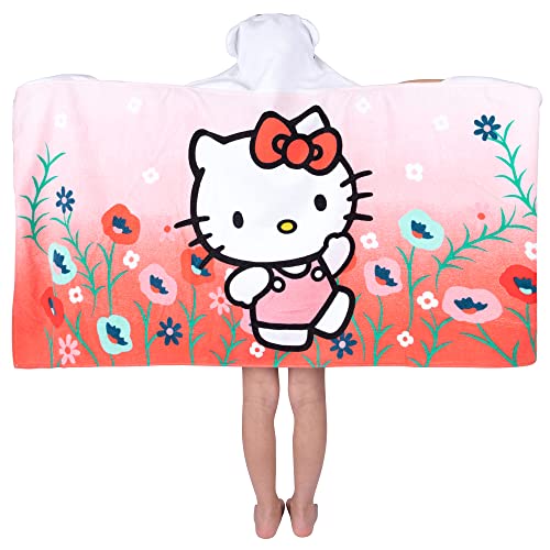 Hello Kitty Bath/Pool/Beach Soft Cotton Terry Hooded Towel Wrap, 24 in x 50 in, By Franco Kids