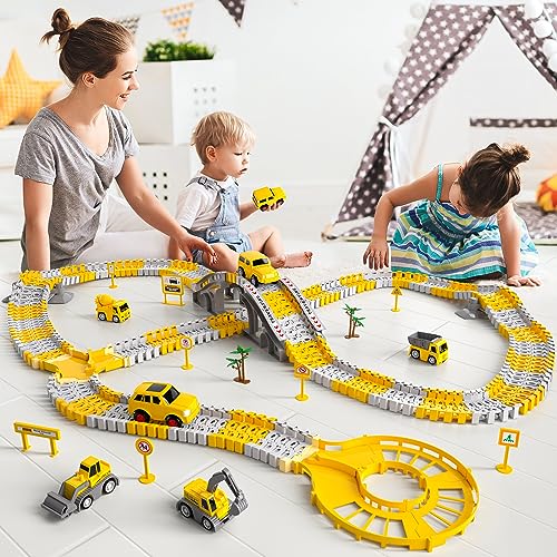 iHaHa Toddler Boy Toys for 3 4 5 6 Year Old, Total 236 PCS Construction Toys Race Tracks for Boys Kids Toys, Birthday Toys for 3 4 5 6 Year Old Boys Girls Kids