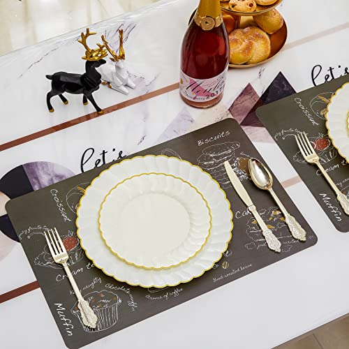 Lullaby 60 Pack Ivory Plastic Plates with Gold Rim, Disposable Elegant Plates Include 30pcs Dinner Plates 10", 30pcs Plastic Dessert Plates 7.5", Perfect for Wedding Party