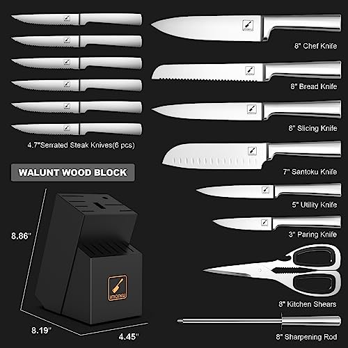 imarku Knife Set - 15PCS Kitchen Knife Set Japanese High Carbon Stainless Steel Knives Set for Kitchen, Dishwasher Safe Chef Well Balance Knife Block Set, Best Christmas Gifts for Women Men, Black