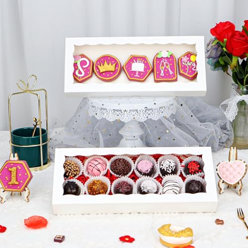 50PCS 12x5x1.5 Inch Cookie Boxes with Window Chocolate Truffle Boxes Brownie Boxes Bakery Pastry Gift Boxes Soap Boxes Dount Boxes Browine Cake Boxes Treat Boxes for Party Favors Christmas